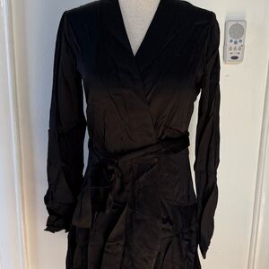 Banana Republic Black Belicia Satin Wrap Long Sleeve Dress